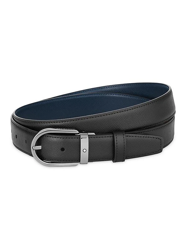 Horseshoe Buckle Reversible Leather Belt