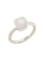 Ring Nudo Petit 18K White Gold, Milky Quartz & Diamond