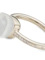 Ring Nudo Petit 18K White Gold, Milky Quartz & Diamond