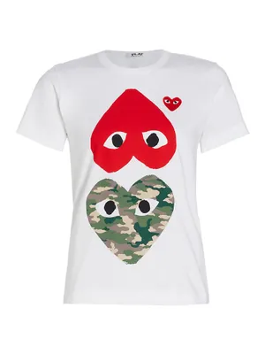 Camouflage-Heart-Print Cotton Jersey T-Shirt