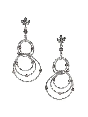 Spring Sterling Silver & Diamond Circle Drop Earrings