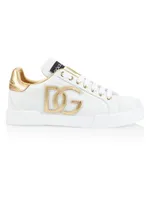 Portofino Logo Metallic Leather Low-Top Sneakers