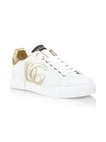 Portofino Logo Metallic Leather Low-Top Sneakers