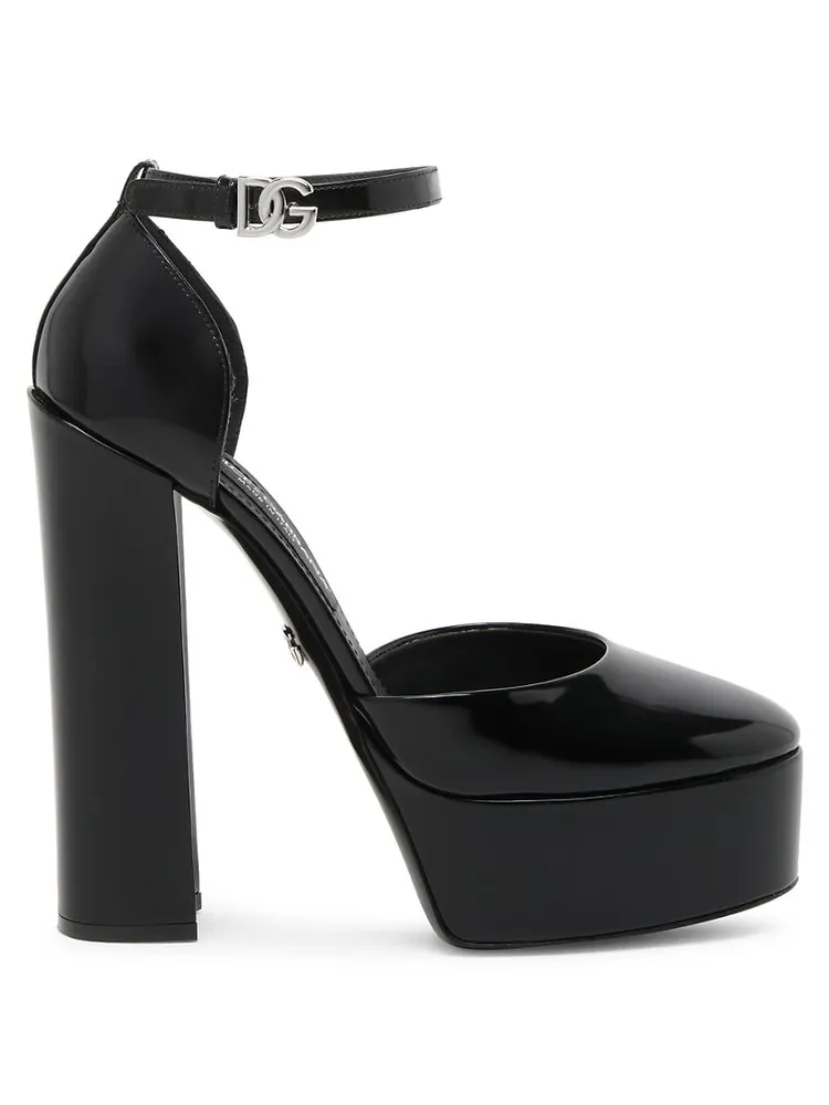 Logo Patent Leather Platform Ankle-Strap Pumps