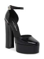 Logo Patent Leather Platform Ankle-Strap Pumps