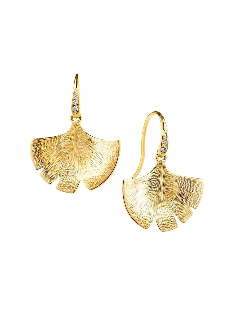 Jardin 18K Gold & Diamond Gingko Leaf Earrings
