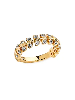 Jardin 18K Gold & Diamond Leaf Ring