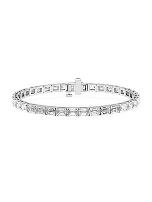 14K White Gold & 12 TCW Emerald-Cut Lab-Grown Diamond Tennis Bracelet