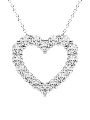 14K White Gold & 3 TCW Lab-Grown Diamond Open-Heart Pendant Necklace