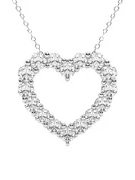 14K White Gold & 3 TCW Lab-Grown Diamond Open-Heart Pendant Necklace