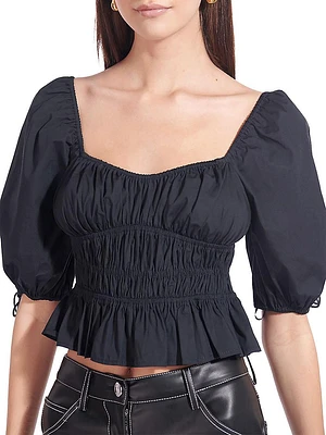 Faye Gathered Puff-Sleeve Top