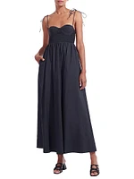 Landry Shoulder-Tie Smocked Maxi Dress