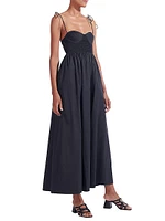 Landry Shoulder-Tie Smocked Maxi Dress