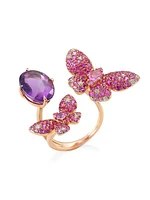 Butterfly 18K Rose Gold & Multi-Gemstone Cuff Ring