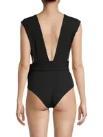 Crepe V-Neck One-Piece Swimsuit