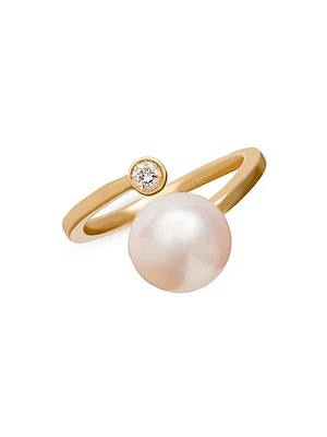 Spark 18K Yellow Gold, Pearl & Diamond Ring