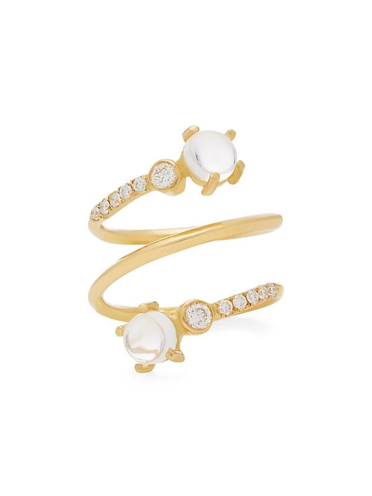 Spark 18K Yellow Gold, Diamond & Moonstone Twist Ring