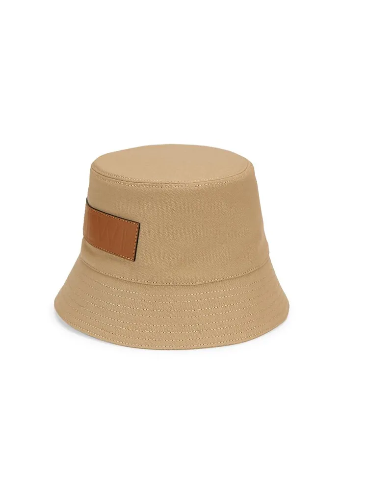 Leather-Trimmed Canvas Bucket Hat