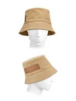 Leather-Trimmed Canvas Bucket Hat