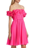 Silk Off-The-Shoulder Ruffle Dress