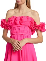 Silk Off-The-Shoulder Ruffle Dress