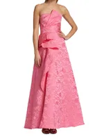 Strapless Jacquard Ruffle Gown