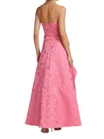 Strapless Jacquard Ruffle Gown