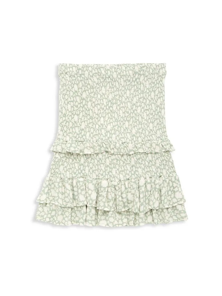 Girl's Floral Printed Smocked Ruffle Skirt