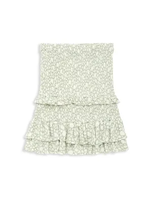 Girl's Floral Printed Smocked Ruffle Skirt