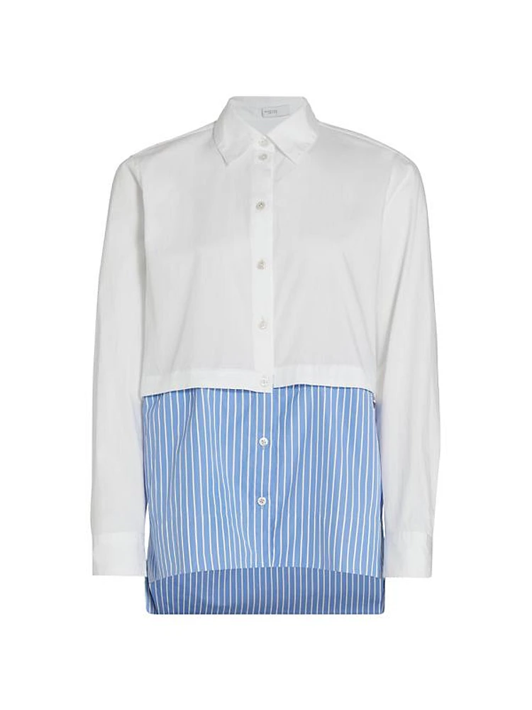 Paneled Cotton Button-Front Shirt