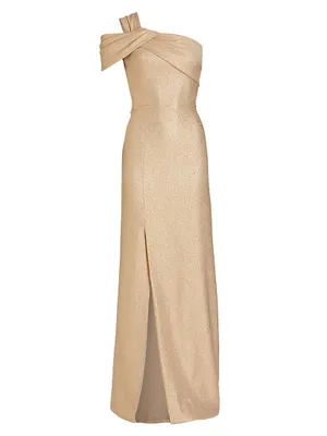 One-Shoulder Metallic-Jacquard Gown