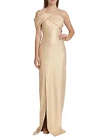 One-Shoulder Metallic-Jacquard Gown