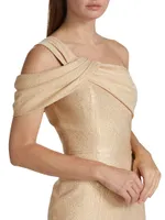 One-Shoulder Metallic-Jacquard Gown