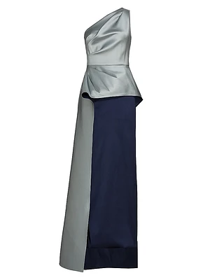 One-Shoulder Peplum Gown