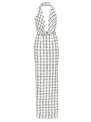 Woven Cowl neck Column Gown