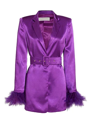 Odessa Feather-Cuff Belted Blazer