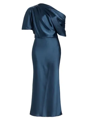 Draped Satin Pencil Midi-Dress