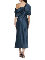 Draped Satin Pencil Midi-Dress