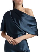 Draped Satin Pencil Midi-Dress