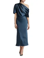 Draped Satin Pencil Midi-Dress