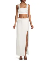 Salma Pleated Satin Maxi Skirt