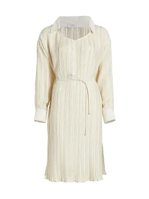 Shannon Collared Plissé-Pleated Dress