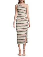 Mood Ring Madre Painterly One-Shoulder Midi-Dress