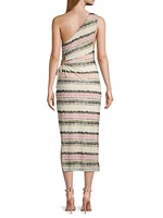 Mood Ring Madre Painterly One-Shoulder Midi-Dress