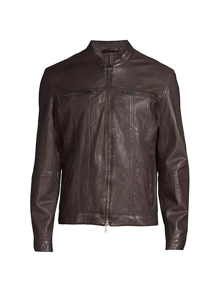 Band Collar Leather Jacket