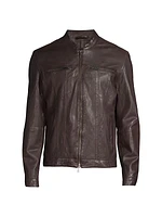 Band Collar Leather Jacket