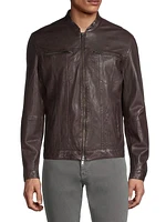 Band Collar Leather Jacket