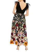 Embroidered Floral Tulle Midi-Dress