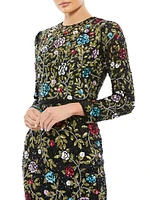 Long-Sleeve Floral Embellished Gown