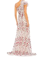 Floral Embroidered One-Shoulder Gown